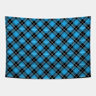 Diagonal Iight Blue and Black Flannel-Plaid Pattern Tapestry