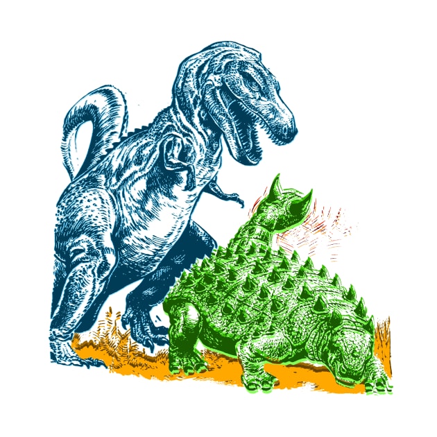 Ankylosaurus tail slapping Tyrannosaurus Rex by MacSquiddles