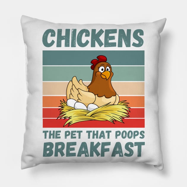 Chickens The Pet That Poops Breakfast, Funny Chicken Pillow by JustBeSatisfied