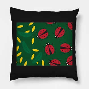 Ladybugs and Green Yellow Leaves Pillow