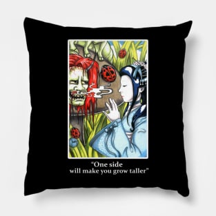 Japanese Alice in Wonderland and Caterpillar - One Side Makes You Grow Taller - White Outlined Version Pillow