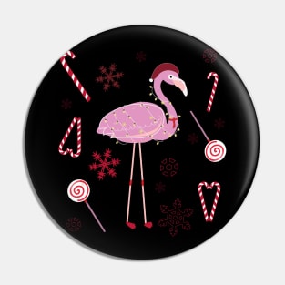 Flamingo with christmas candy and snowflakes Pin