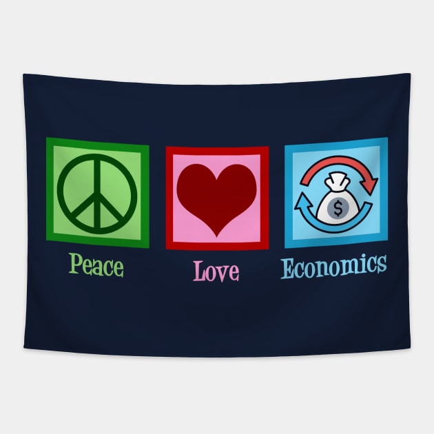 Peace Love Economics Tapestry by epiclovedesigns