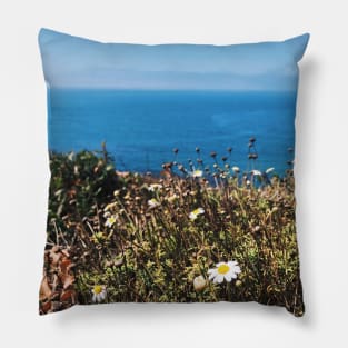 Tiny Daisies by Seaside Cliffs Pillow