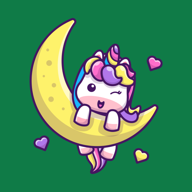 Cute Unicorn On Moon Cartoon by Catalyst Labs