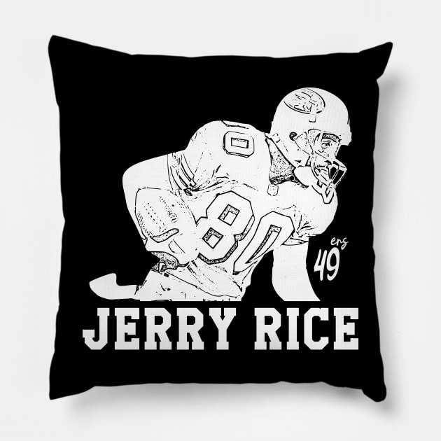 Jerry Rice | White retro Pillow by Aloenalone