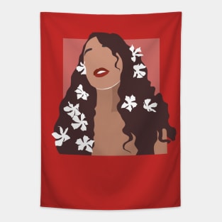 Woman White Flowers Hair Tapestry