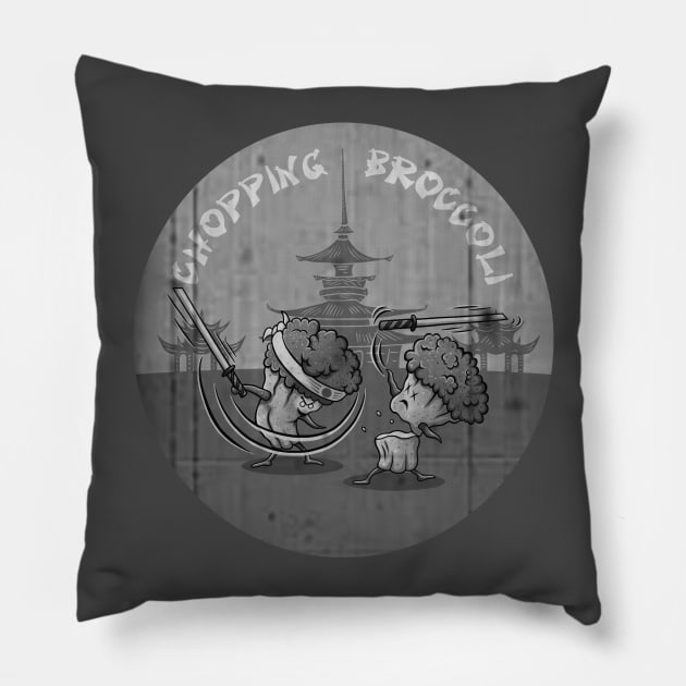 Samurai Broccoli 8mm Humor T-shirt Pillow by FrontalLobe