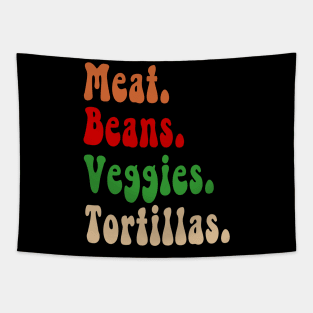 Meat. Beans. Veggies. Tortillas. Burrito ingredients Tapestry