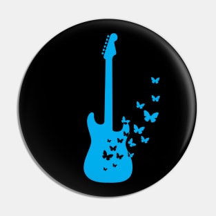 S-Style Electric Guitar Silhouette Turning Into Butterflies Blue Pin