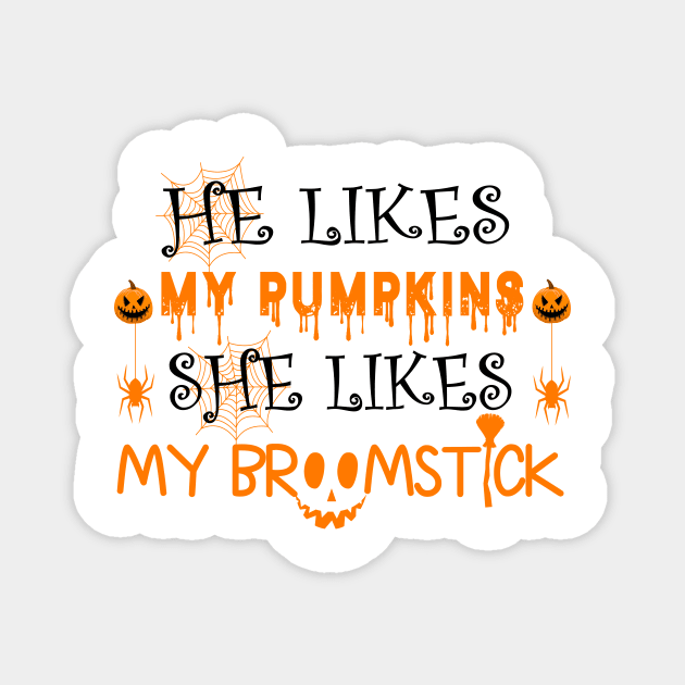 He Likes My Pumpkins She Likes My Broomstick Halloween Magnet by Salahboulehoual