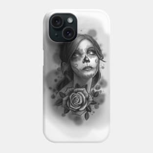 Day of the Dead Girl Black and White Pencil Sketch Phone Case