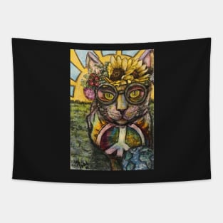 Peace, love, and happy hippy kitty Tapestry