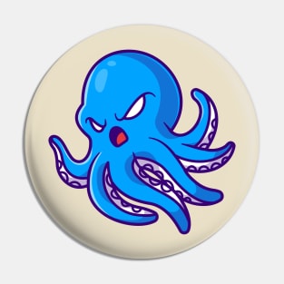 Cute Angry Octopus Cartoon Pin