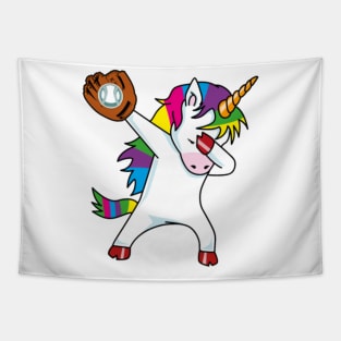 Dabbing Unicorn - Funny Softball Baseball Design Tapestry