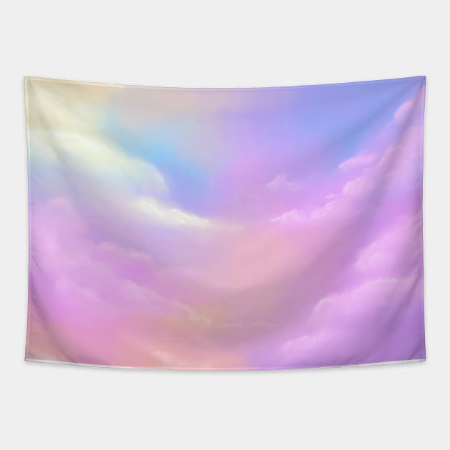 Pastel Rainbow Kawaii Sky Clouds Tapestry by Trippycollage