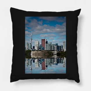 Toronto Skyline From The Pape Ave Bridge Reflection No 1 Pillow