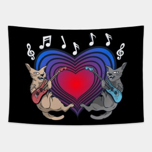 The Rockin' Feline Duo - Cats Logo Design Tapestry