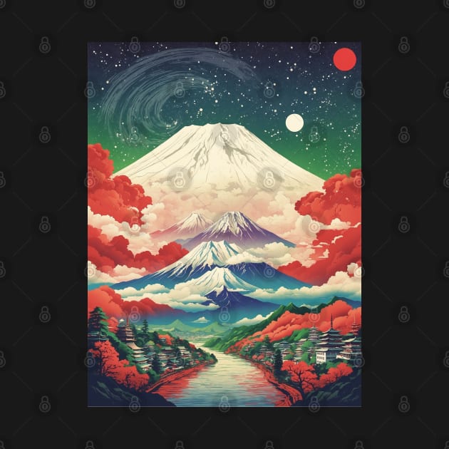 Japan Starry Night Vintage Tourism Travel Poster Art by TravelersGems