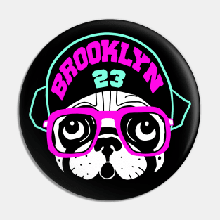 Brooklyn Spike Pug Pink & Teal Retro T-Shirt Pin