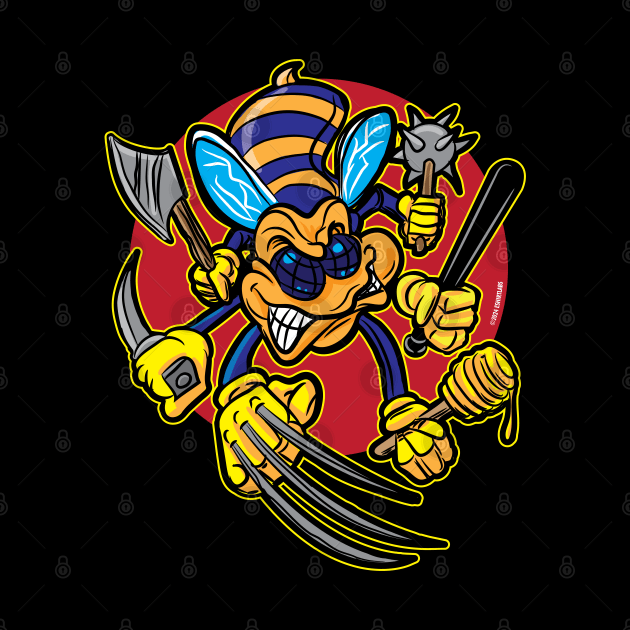 Cartoon Killer Bee with weapons by eShirtLabs