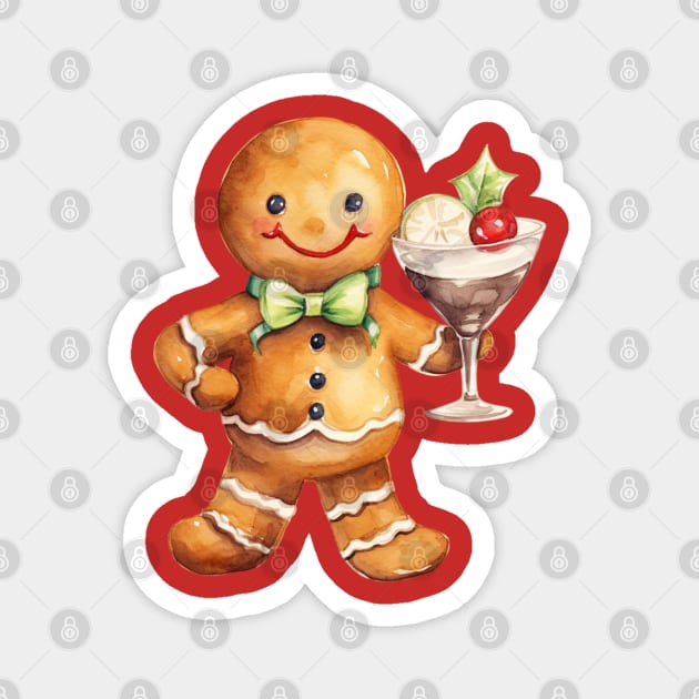 Christmas Gingerbread Man with Martini Glass Magnet by mw1designsart