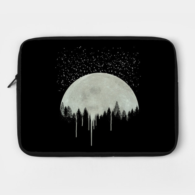 Full Moon Art Forest Trees Silhouette Dripping Paint Gray Gift