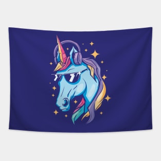 Cool Unicorn with Headphones and Sunglasses Tapestry