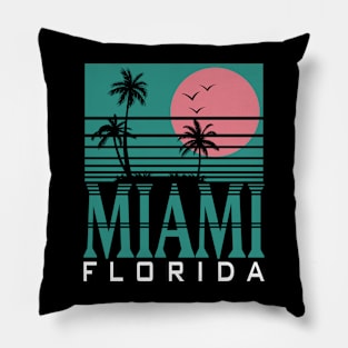 Miami Florida Palm Trees Beach Summer Surf Pillow