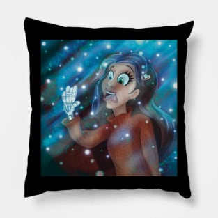 Moonlight Spooked Skeleton Girl in Lights Pillow