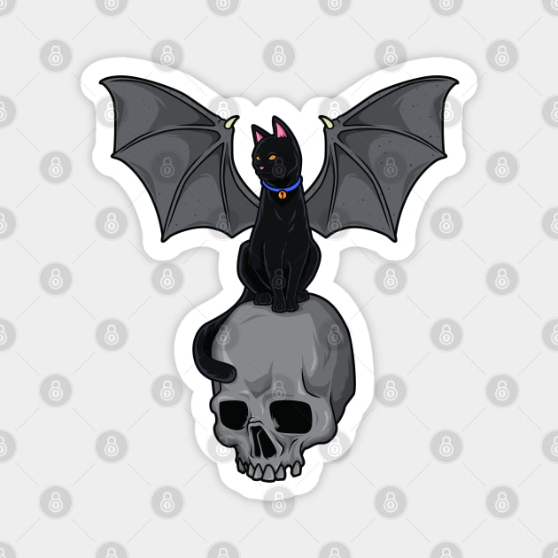 Gothic cat with wings on skull - Goth Magnet by Modern Medieval Design