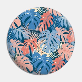 Monstera and Palm leaves pattern (Blue and pink) Pin