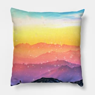 Mountains With Rainbow Sky Pillow