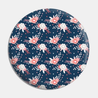 Pink Dark Blue Pastel Color Flower Pattern Pin