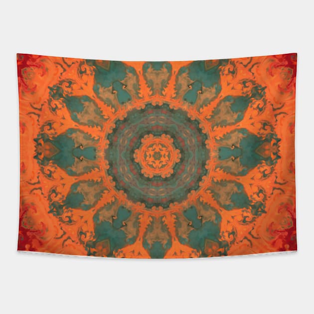 Psychedelic Hippie Green Orange and Red Tapestry by WormholeOrbital