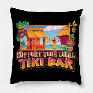 Support Your Local Tiki Bar Ocean Seaside Tiki Culture Distressed Design Pillow