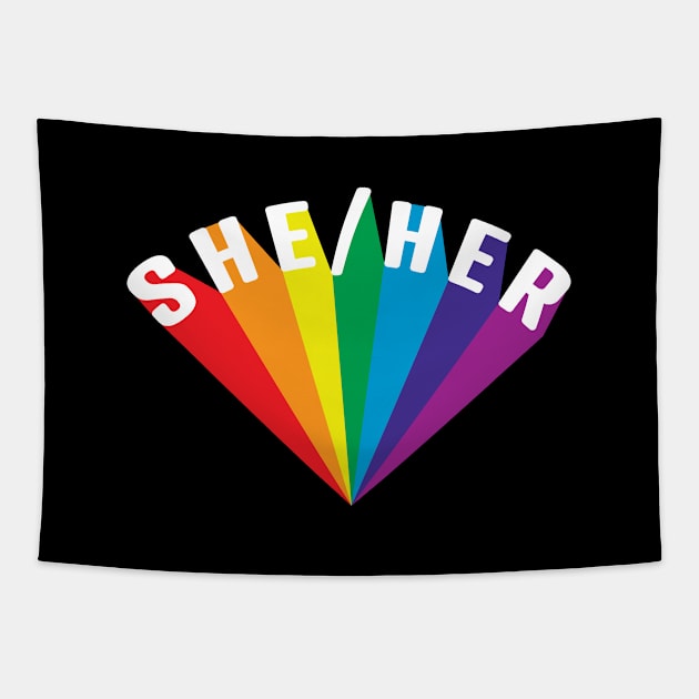 She/Her Pronouns Rainbow Burst Tapestry by lavenderhearts