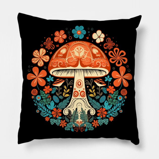 Retro Mushroom Pillow by MushMagicWear