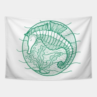 Seahorse graphic in green ink Tapestry
