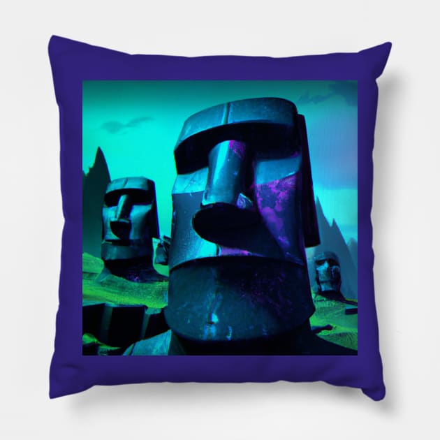 Easter Island in a Distant Techno Future Pillow by Star Scrunch