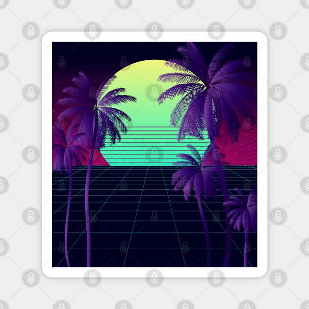 Cybersynth Sunset Vaporwave Magnet by edmproject