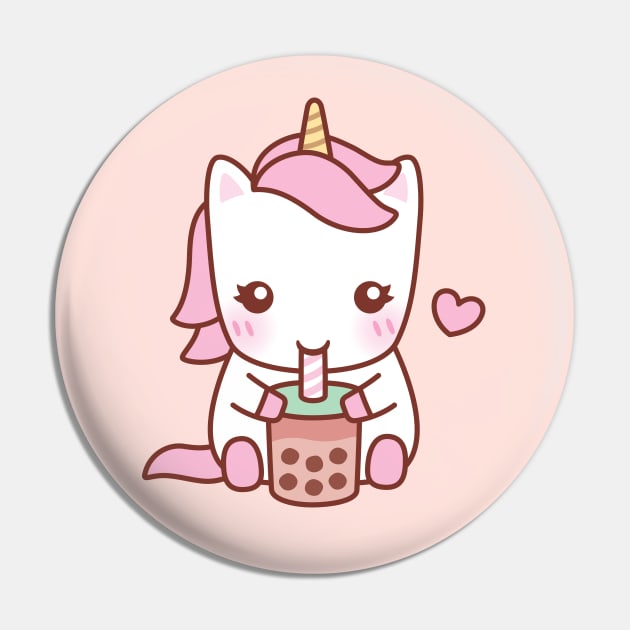 Cute Unicorn Loves Drinking Bubble Tea Pin by rustydoodle