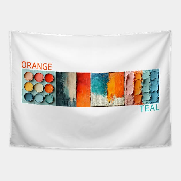 Orange Teal Palette Tapestry by Polyshirt