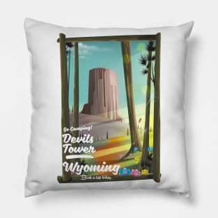 Devils Tower Wyoming travel poster Pillow