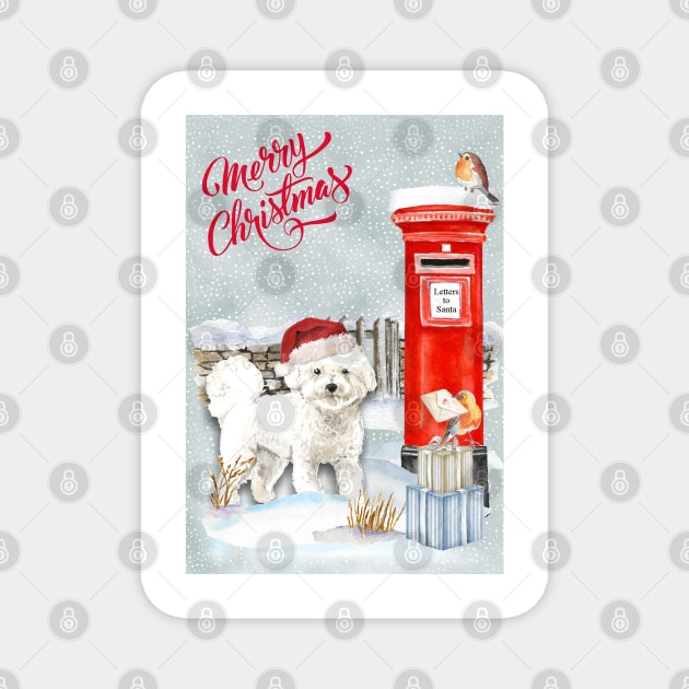 Bichon Frise Merry Christmas Santa Dog Magnet by Puppy Eyes