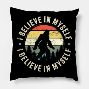 I Believe In Myself: Funny Vintage-Inspired Bigfoot Silhouette Pillow