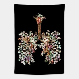 Lung Anatomy, green leaves, Cancer Awareness Tapestry