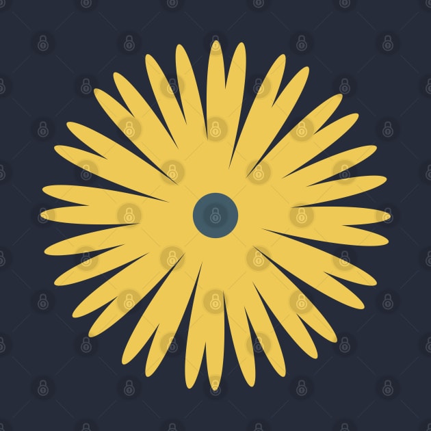 Flower 1, Minimalist Abstract Floral in Mustard Yellow and Navy Blue by tramasdesign