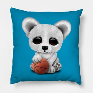 Cute Baby Polar Bear Playing With Basketball Pillow