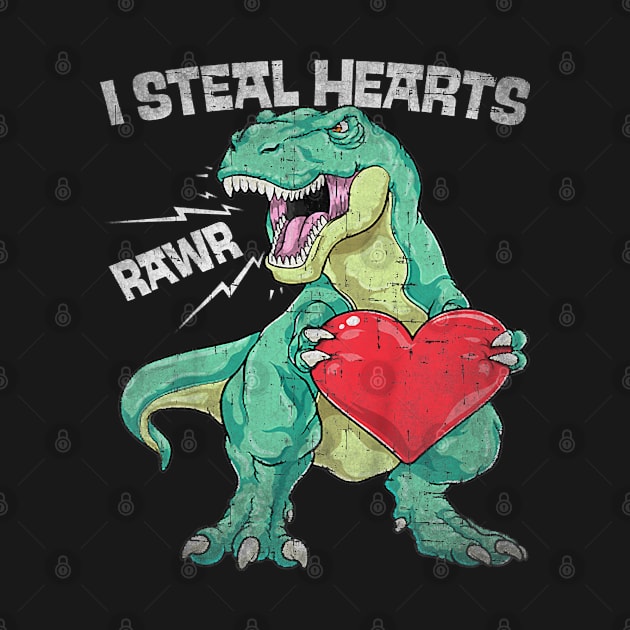 Kids I Steal Hearts T-rex Dino Cute Baby Boy Valentines Day Gift by waterbrookpanders